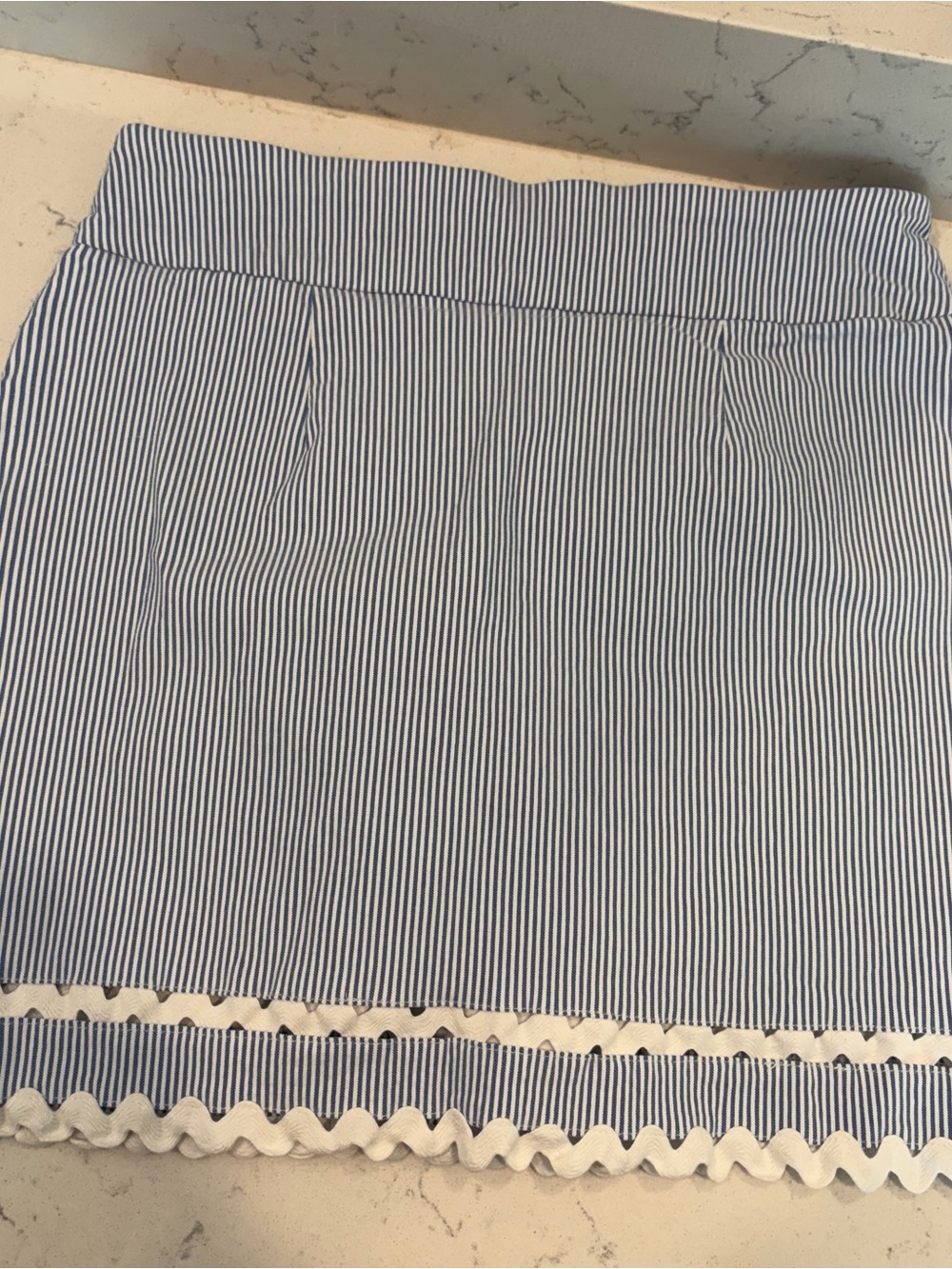 crown & ivy Blue and White Striped Mini Skirt with Ric Rac Trim